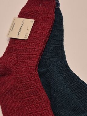 Lucky Brand Ribbed Lounge Socks - Burgundy & Green